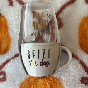 Kirklands Motivational Mug and Glass Set - White and Gold